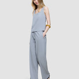 Leinen-Set steingrau, Oberteil locker geschnitten, Hose