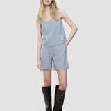 Leinenset steingrau, Oberteil locker geschnitten, Shorts