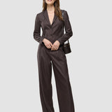 Damen Raina Hose Weit Kastanie Nadelstreifen