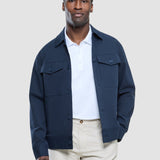 Gefütterte Baumwoll-Hemdjacke Marineblau