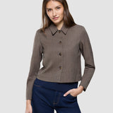Damen Serene Shorts-Jacke Braun Stein Fischgrätenmuster