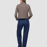 Damen Serene Shorts-Jacke Braun Stein Fischgrätenmuster