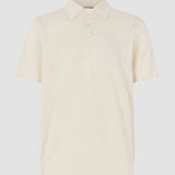 Texturiert Gestrickt Kurzarm Poloshirt Hemd Buttercream