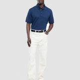 Strukturiertes Kurzarm-Strickpoloshirt Marineblau