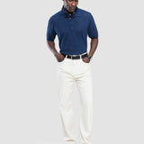 Strukturiertes Kurzarm-Strickpoloshirt Marineblau