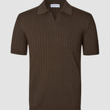 Kurzarm-Polo-Strickpullover mit V-Ausschnitt Dunkelbraun