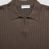 Kurzarm-Polo-Strickpullover mit V-Ausschnitt Dunkelbraun